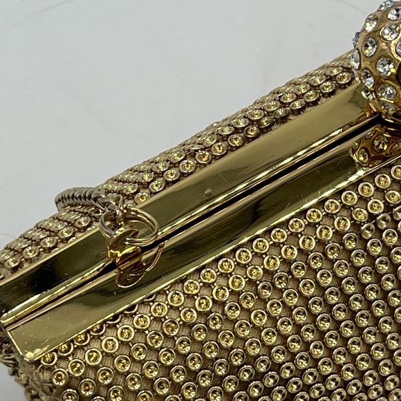 Whiting & Davis Gold Crystal Ball Metal Mesh Evening Party Clutch Bag Purse - Picture 12 of 16